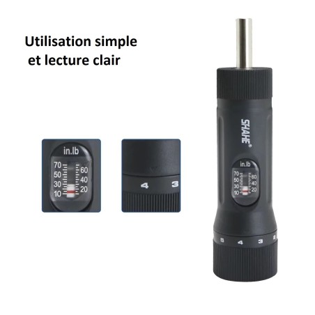 Tournevis dynamométrique à cliquet avec 10 embouts de 10 à 70 in.lbs