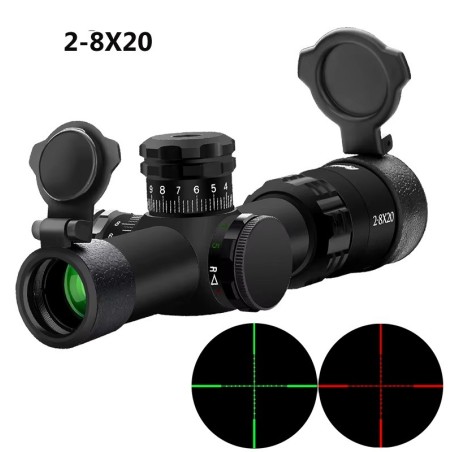 Lunette de tir compact 2-8x20 reticule Mil Dot lumineux avec colliers 11 ou 22 mm aux choix