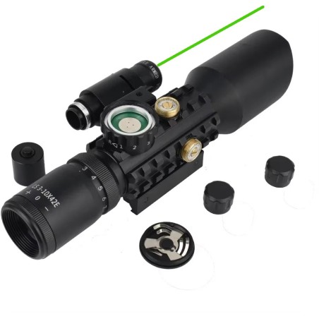 Lunette de tir tactique 3-10x42 avec réticule lumineux et Laser vert sur rail 11 et 22 mm