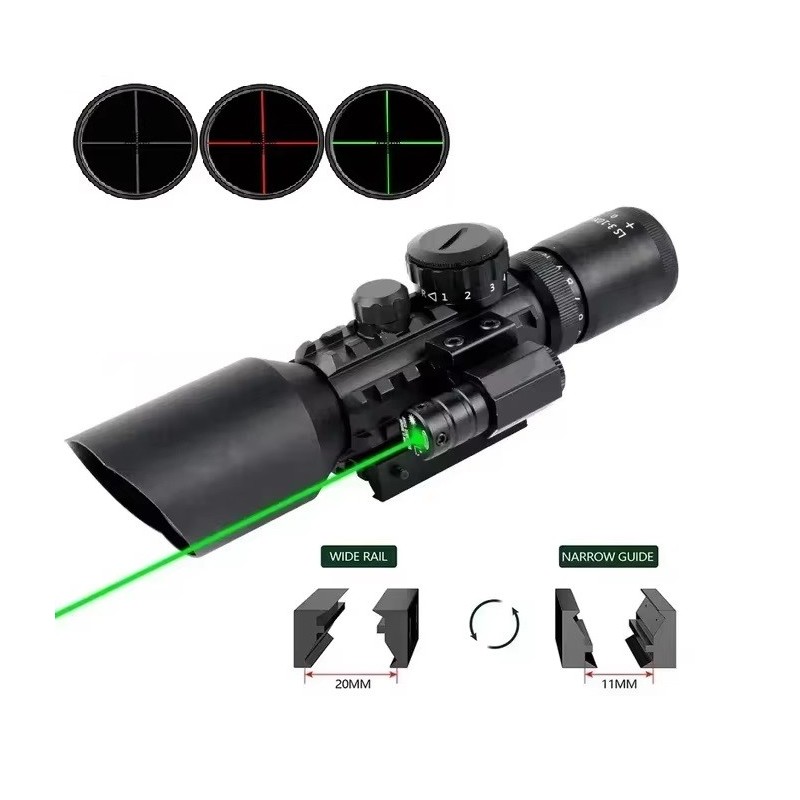Lunette de tir tactique 3-10x42 avec réticule lumineux et Laser vert sur rail 11 et 22 mm