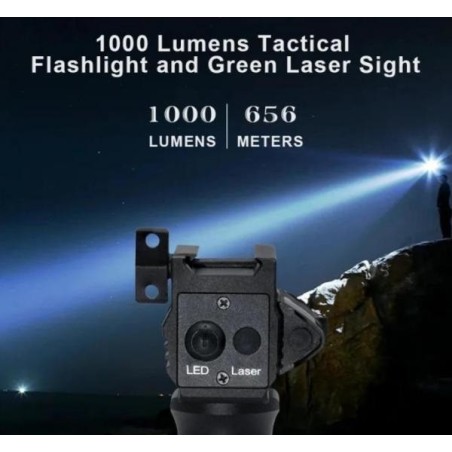Poignée Tactique Lampe 1000 lumens Laser vert pour rail picatinny en métal