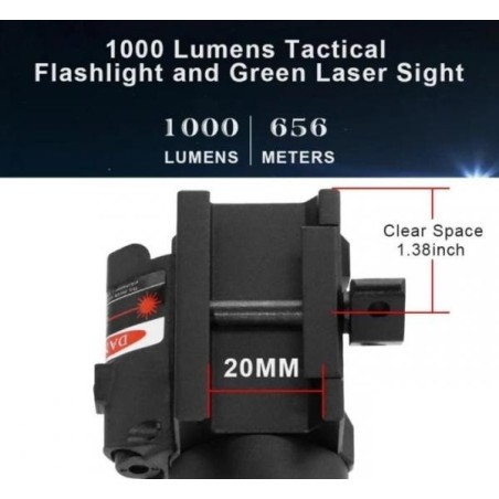 Poignée Tactique Lampe 1000 lumens Laser vert pour rail picatinny en métal