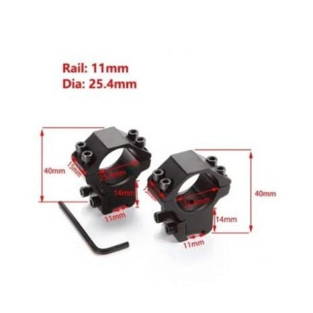 Colliers de fixation Bas pour lunette de tir rail 11 mm diamètre 25,4 mm (1 pouce)