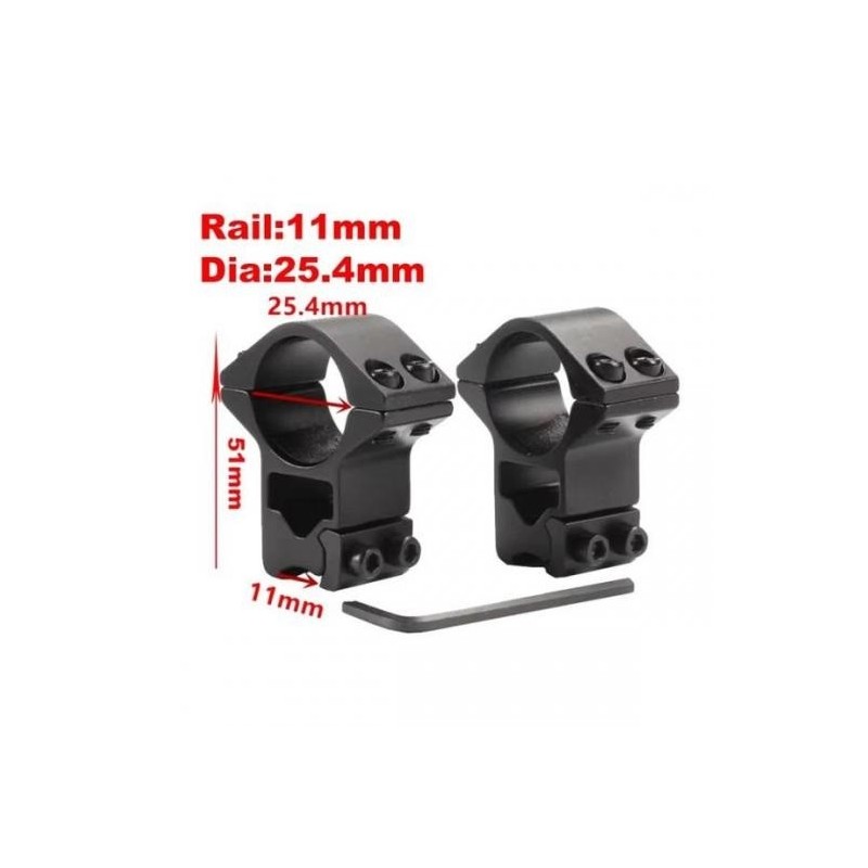 Colliers de fixation pour lunette de tir rail 11 mm type tunnel diamètre 25,4 mm (1 pouce)