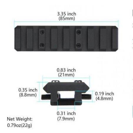 Rail Picatinny pour bande ventilée de fusil de chasse ou de fusil à pompe, 85 mm, 8 Slots