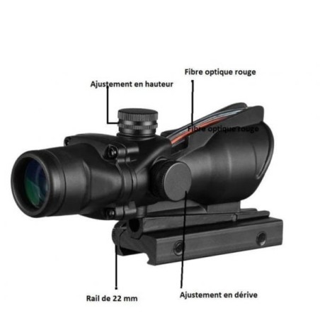 Viseur point rouge Red Dot ACOG 4x32 avec Fibre optique rouge en forme de chevron