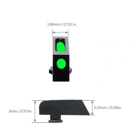 Hausse et guidon en fibre optique pour glock (hausse rouge et guidon vert)