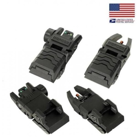 Hausse et guidon cran de mire en fibre optique rabattable type AR15 pour rail 22 mm