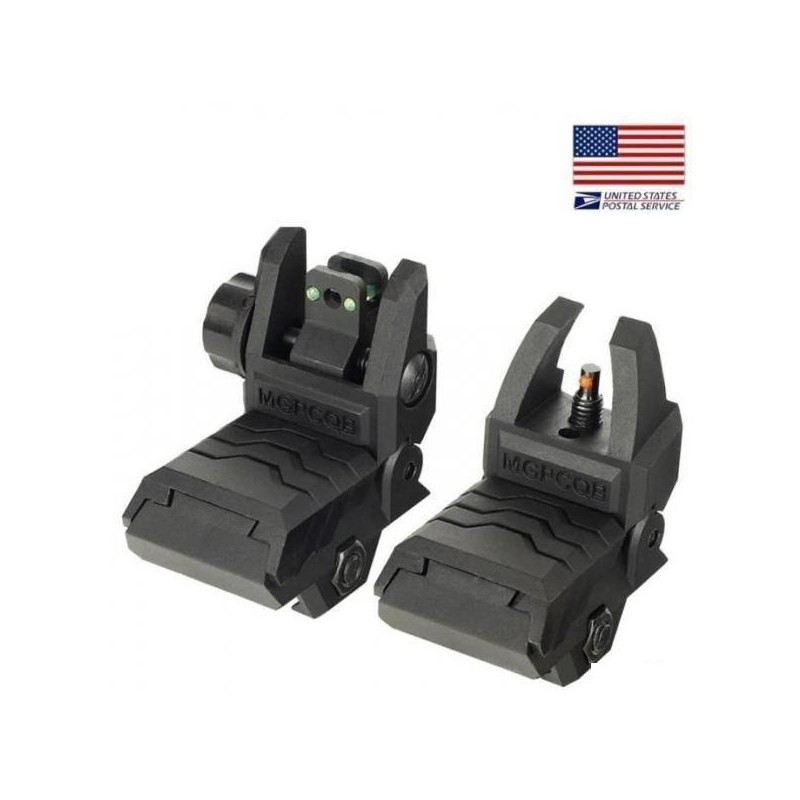 Hausse et guidon cran de mire en fibre optique rabattable type AR15 pour rail 22 mm