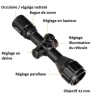 Lunette de tir 3-9x32 AOCE réticule lumineux Mil Dot compatible cal. 12 GA /.308/.338 colliers 11 ou 22 mm aux choix