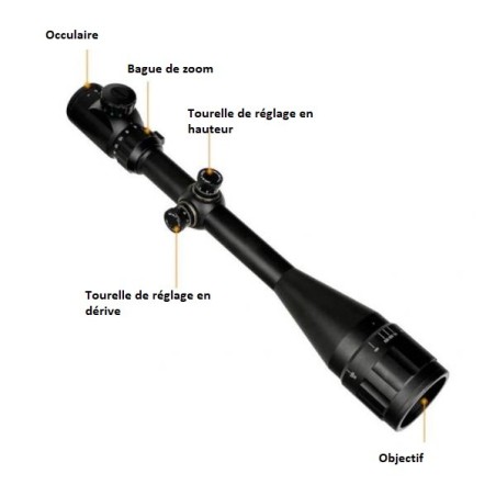 Lunette de tir 6-24x50 AOE réticule lumineux Mil Dot avec colliers 11 ou 22 mm aux choix