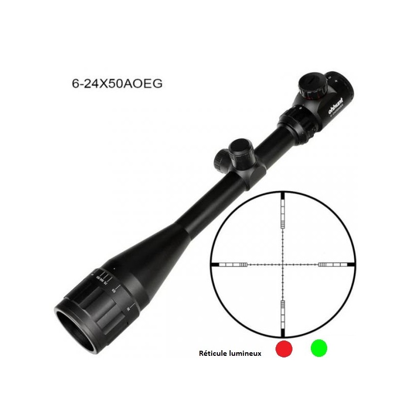 Lunette de tir 6-24x50 AOE réticule lumineux Mil Dot avec colliers 11 ou 22 mm aux choix