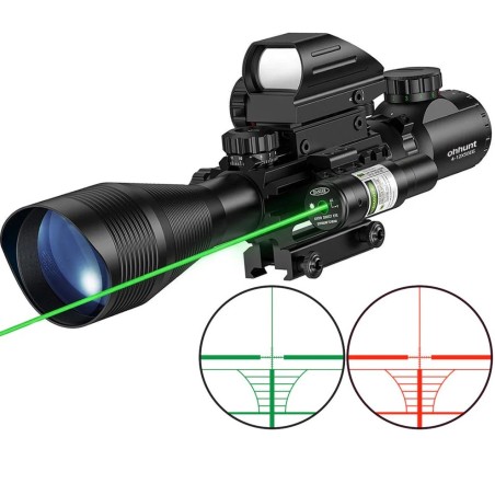 Lunette 4-12x50 réticule lumineux combo avec red dot et laser vert pour rail picatinny