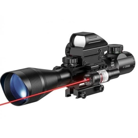 Lunette 4-12x50 réticule lumineux combo avec red dot et laser Rouge pour rail picatinny
