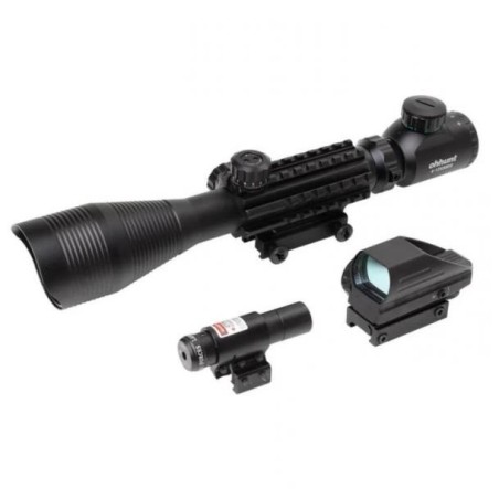 Lunette 4-12x50 réticule lumineux combo avec red dot et laser Rouge pour rail picatinny