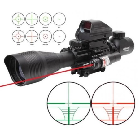 Lunette 4-12x50 réticule lumineux combo avec red dot et laser Rouge pour rail picatinny
