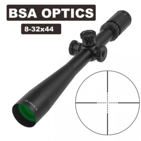 Lunette de tir BSA 8-32x44 AO réticule mildot avec colliers aux choix