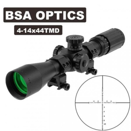 Lunette de tir BSA TMD 4-14x44 FFP avec colliers aux choix