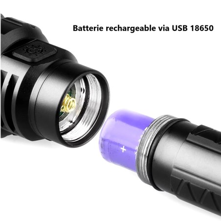 Lampe tactique 1500 lumens rechargeable par USB avec attache rail picatinny et switch déporté