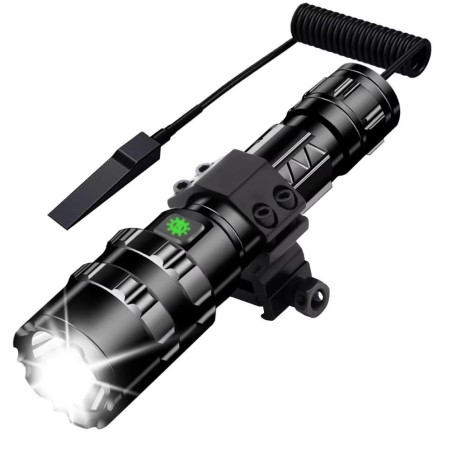 Lampe tactique 1500 lumens rechargeable par USB avec attache rail picatinny et switch déporté