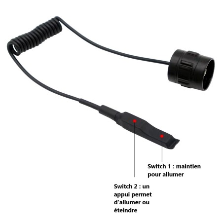 Lampe tactique 1500 lumens rechargeable par USB avec attache rail picatinny et switch déporté