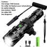 Lampe tactique 1500 lumens rechargeable par USB avec attache rail picatinny et switch déporté