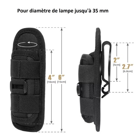 Etui rotatif en cordura pour port lampe de poche à la ceinture