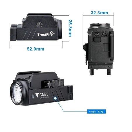 Lampe tactique Pro rechargeable avec détachement rapide pour rail picatiny (compatible glock)