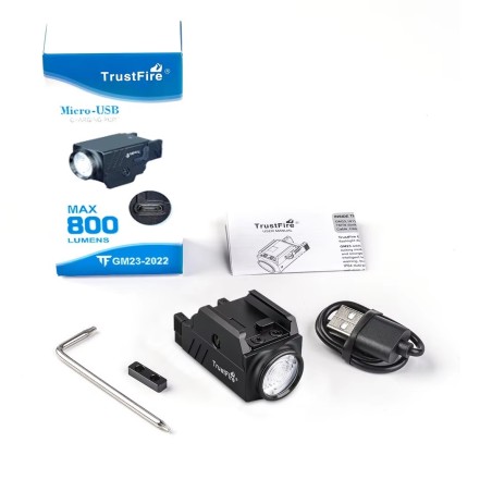 Lampe tactique Pro rechargeable avec détachement rapide pour rail picatiny (compatible glock)