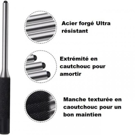 Ensemble 9 chasses goupilles + maillet + socle universelle de blocage et démontage