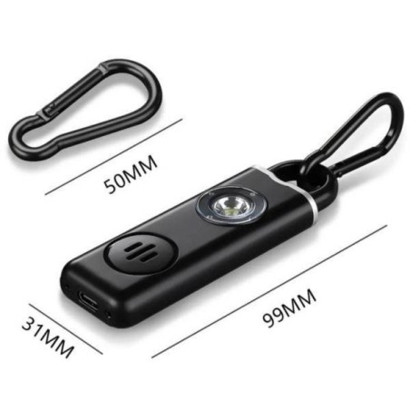 Porte clef alarme personnelle 130 décibels et lampe sur batterie