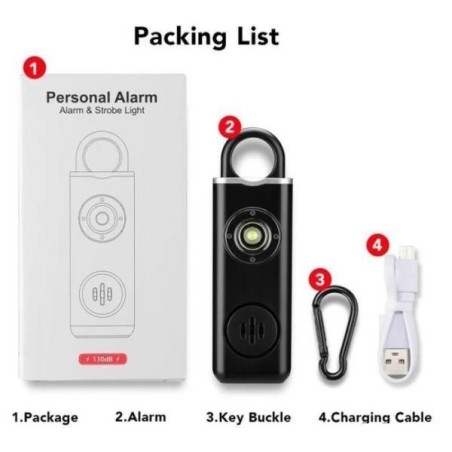 Porte clef alarme personnelle 130 décibels et lampe sur batterie