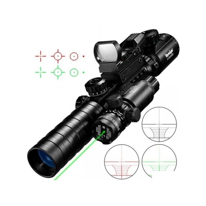 Lunette de tir 3-9x32EG réticule lumineux + laser vert + Point rouge et vert holographique