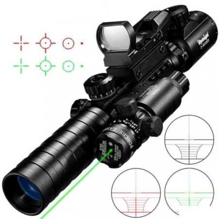 Lunette de tir 3-9x32EG réticule lumineux + laser vert + Point rouge et vert holographique