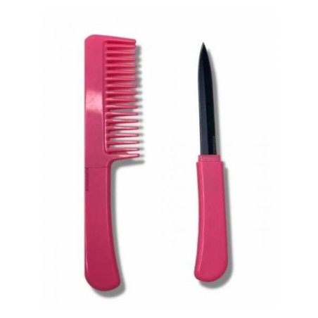 Peigne à cheveux rose self defense avec couteau caché