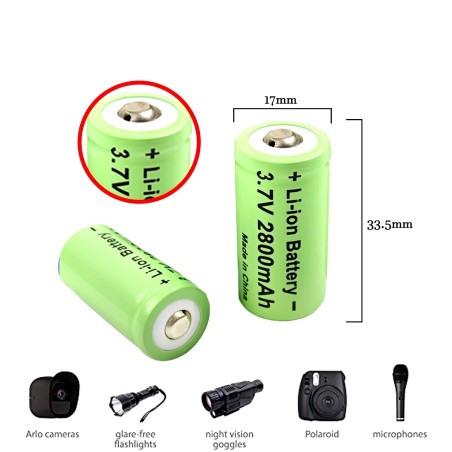 2 Batteries rechargeables CR123A 2800 mAh + chargeur USB 4 emplacements