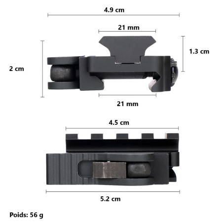 Rail Picatinny attache rapide Quick Detach QD pour viseur point rouge, lunette ou autre système de visée