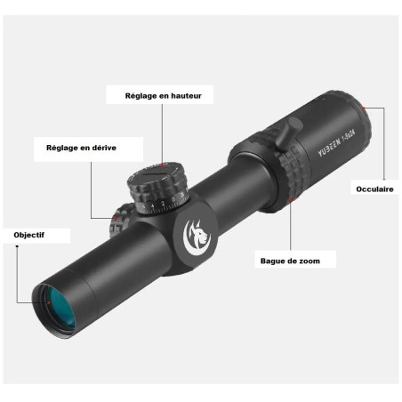 Lunette de battue 1-5x24 tube de 30 mm et colliers de 11 ou 22 mm aux choix