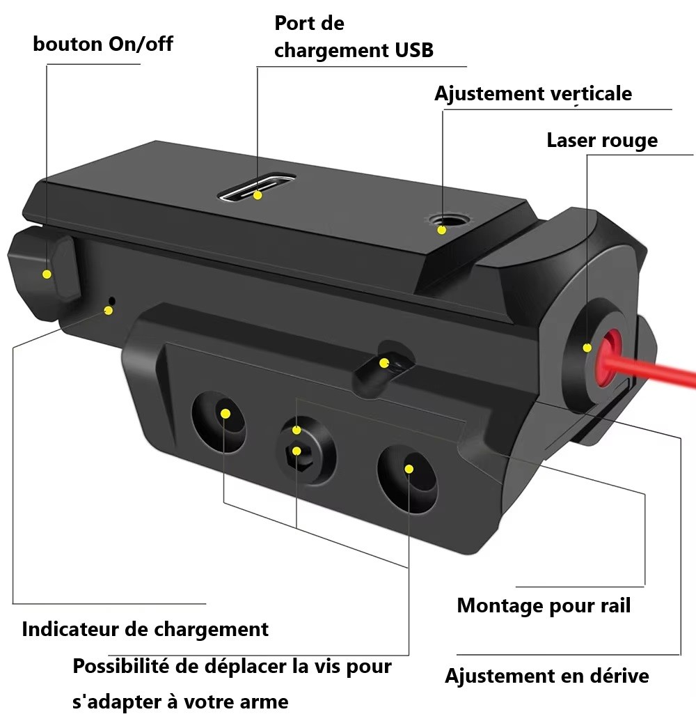 UN MINI VISEUR LASER ROUGE REGLABLE MONTE SUR RAIL PICATINNY DE 11 A 22MM - Points rouges de tir