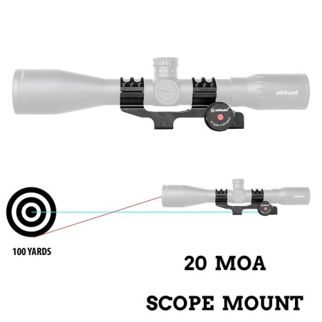 Monobloc 20 MOA diamètre 25.4 (1") et 30 mm pour rail picatinny avec rail, niveau à bulle et à angle