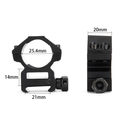 Colliers de fixation Bas pour lunette de tir, rail picatinny diamètre 25,4 mm (1 pouce)