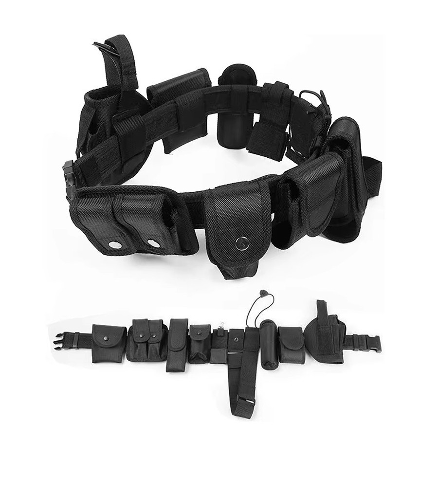 Ceinturon tactique complet entièrement équipé en cordura noir: 10 accessoires