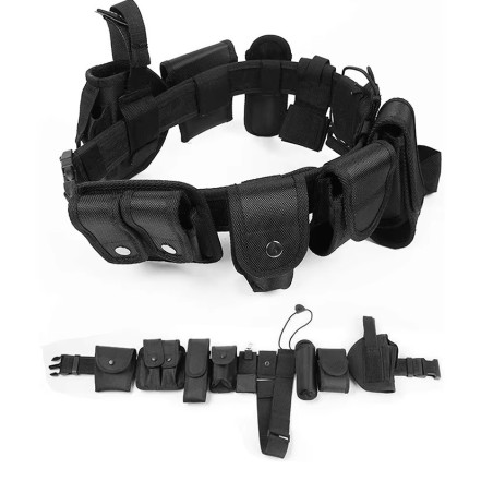 Ceinturon tactique complet entièrement équipé en cordura noir: 10 accessoires