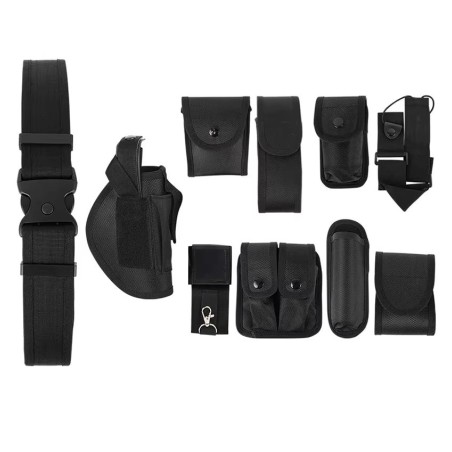 Ceinturon tactique complet entièrement équipé en cordura noir: 10 accessoires