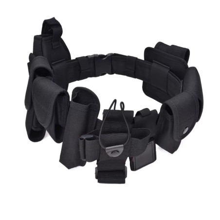 Ceinturon tactique complet entièrement équipé en cordura noir: 10 accessoires