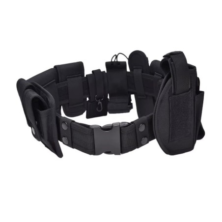 Ceinturon tactique complet entièrement équipé en cordura noir: 10 accessoires