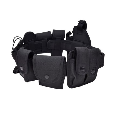 Ceinturon tactique complet entièrement équipé en cordura noir: 10 accessoires