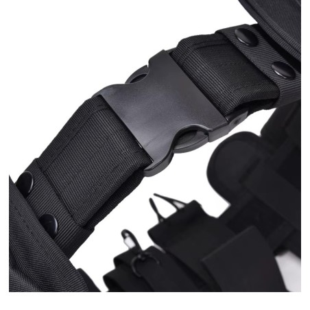 Ceinturon tactique complet entièrement équipé en cordura noir: 10 accessoires