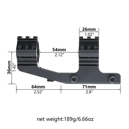 Monobloc déporté avec attache rapide pour rail Picatinny et lunette avec tube de 25.4 (1") et 30 mm