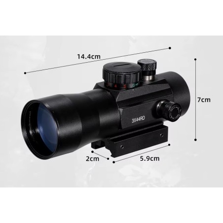 Red Dot 3x44 avec Zoom, Point Rouge et Vert – Rail 11/22 mm – Résistan